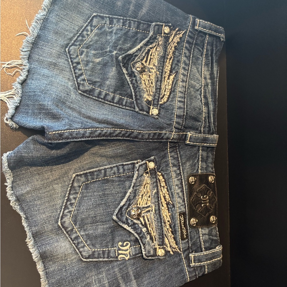 Miss Me Blue Jean Shorts with Silver Accents